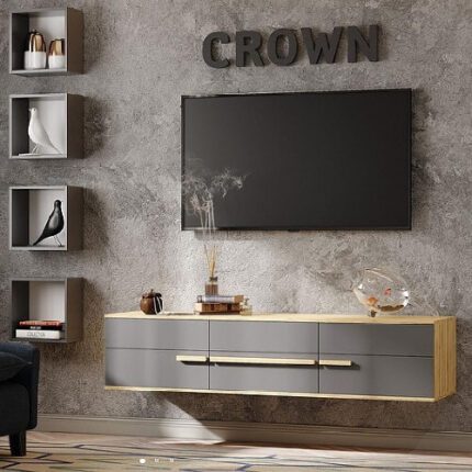 Crown 3 (гостиная) Тумба ТВ (01 Дуб золотистый/Графит) - lavemebel.